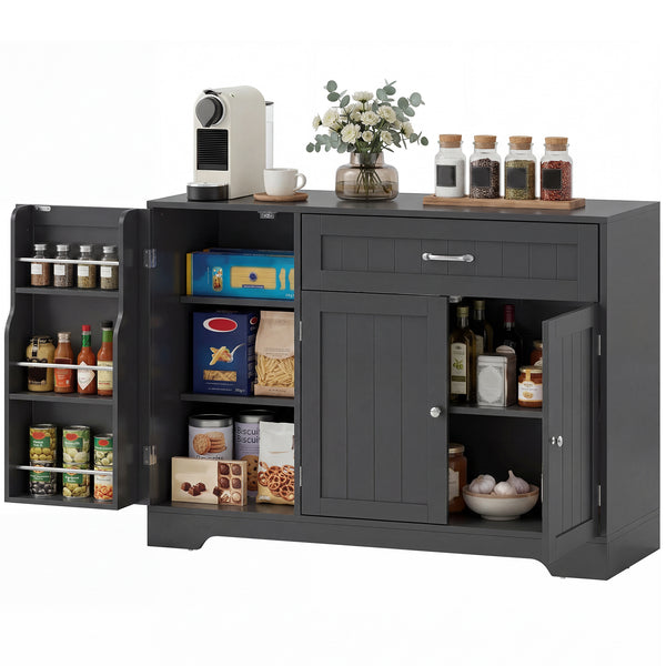 Storage sideboard with drawer, 2 cabinets, adjustable shelves and door storage – Black