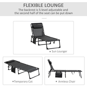 Folding chaise lounge with adjustable backrest and removable cushion, black 
