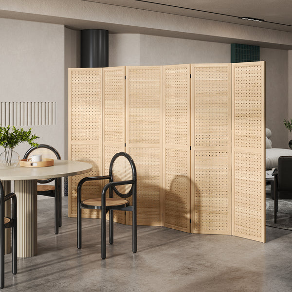 6-panel self-supporting and folding partition wall, natural
