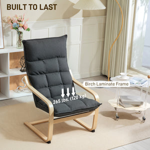 Upholstered accent chair with curved legs and armrests, dark gray