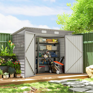Galvanized garden shed with double doors and 2 vents, light grey