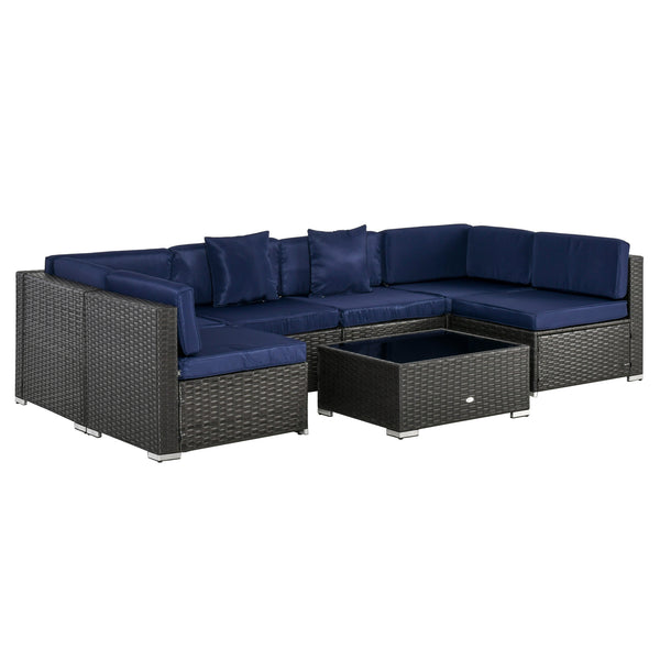 7-piece rattan patio furniture set, modular furniture, navy blue