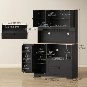 Kitchen unit with 3 cupboards, 2 drawers, adjustable shelves and microwave stand, black.