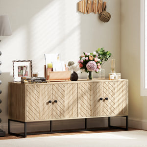 Sideboard with 2 adjustable shelves and steel base, TV cabinet, bar cabinet for living room, oak