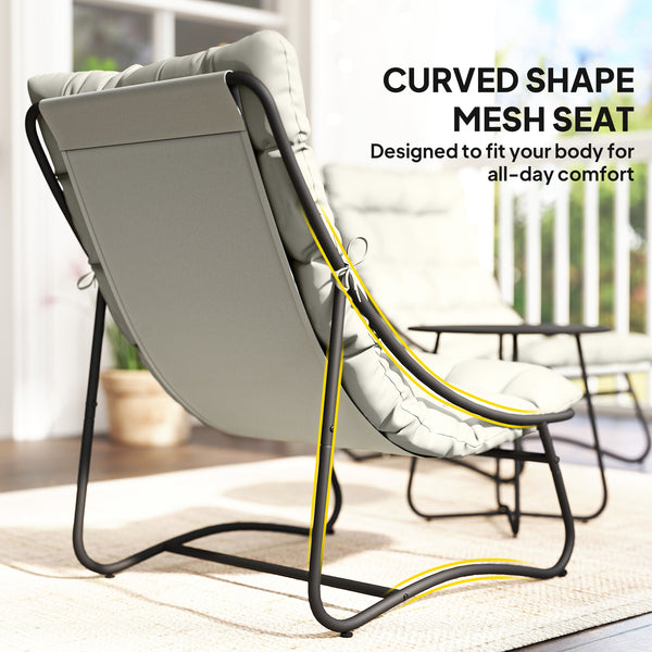 3-Piece Outdoor Bistro Set, Round Table and Chairs for 2 with Seat and Cushions, Light Grey