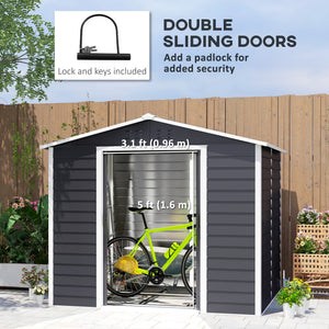 Improved galvanized metal garden shed with lockable doors, dark grey