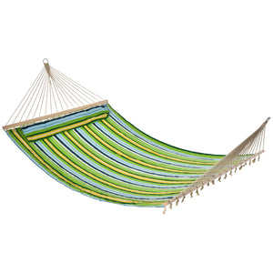 Double hammock for 2 people with pillow, green and blue stripes