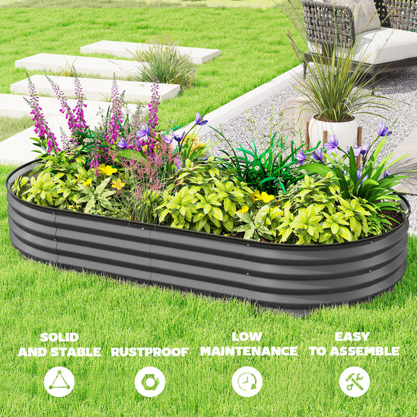 Raised outdoor planter in galvanized steel with metal support, dark grey