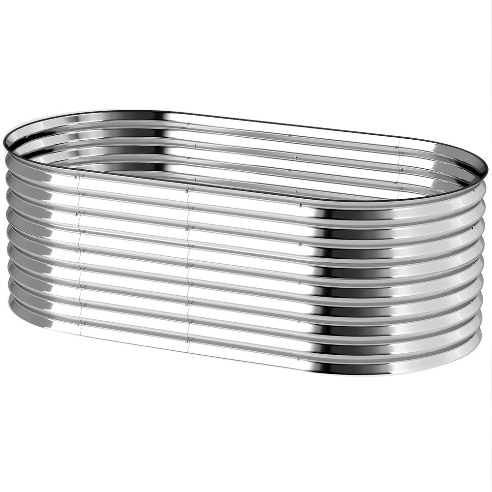 Galvanized Oval Raised Garden Bed with Safety Edging and Gloves Included, Silver.