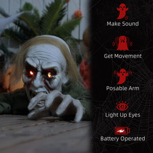Crawling Zombie Halloween Decoration, Animated Decorative Accessory with Sound Activation and Light-Up Eyes