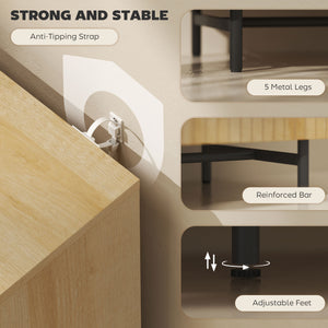 Fluted Sideboard with Adjustable Shelves, 5 Metal Legs for Kitchen and Living Room, Natural Wood