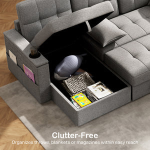 Convertible Sectional Sofa Bed with USB-A+C Port, Gray