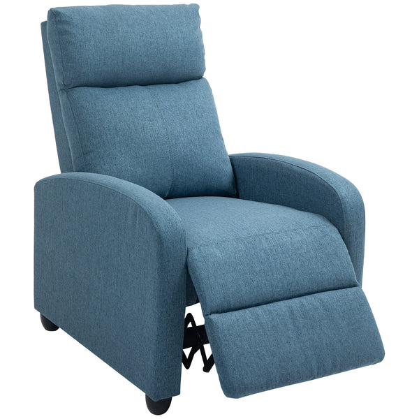 Manual reclining fabric armchair for home theater, blue