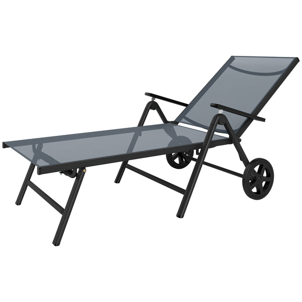 5-level adjustable outdoor lounge chair with 2 casters, gray