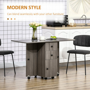 Folding dining table with drawers and storage cupboard, grey