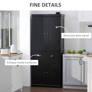 Tall kitchen cabinet with drawer and adjustable shelves, black