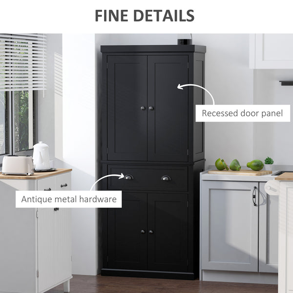 Tall kitchen cabinet with drawer and adjustable shelves, black