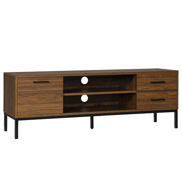 TV stand for TVs up to 50 inches with door and open storage, dark walnut
