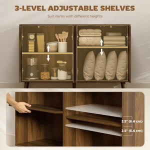 Modern fluted sideboard with adjustable shelves, dark brown