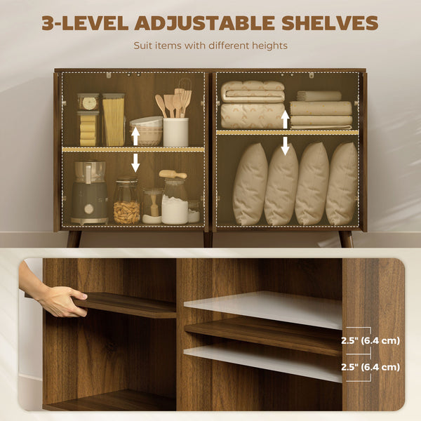 Modern fluted sideboard with adjustable shelves, dark brown