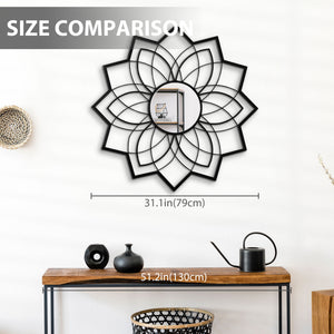 Modern flower wall mirror, black