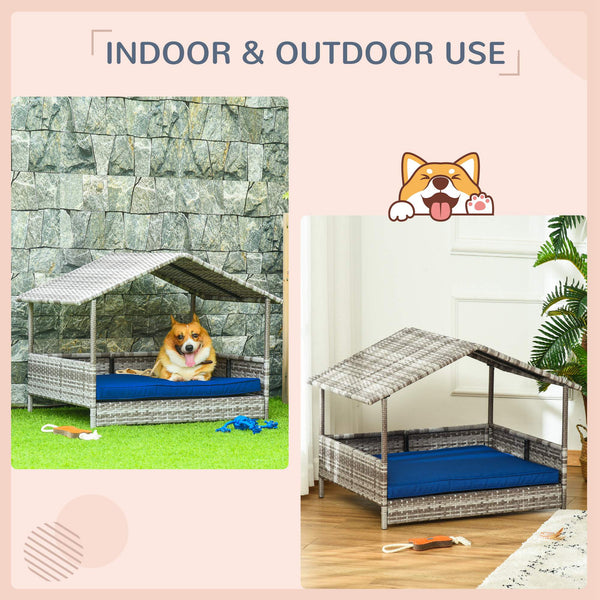 Wicker dog bed with cushion for indoor/outdoor use