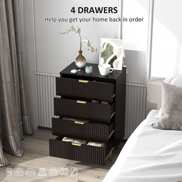 Modern 4-drawer dresser for bedroom, gold legs and handles, black
