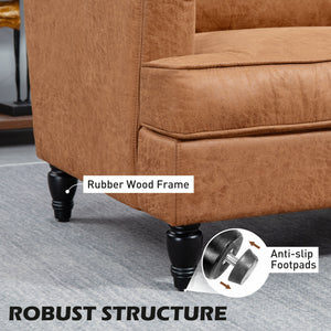 Modern microfiber fabric accent chair with turned legs and wide seat, brown