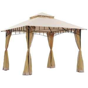 10 x 10 gazebo with metal frame and mesh side panels, beige