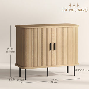 Nordic sideboard with tambour doors and metal legs, oak