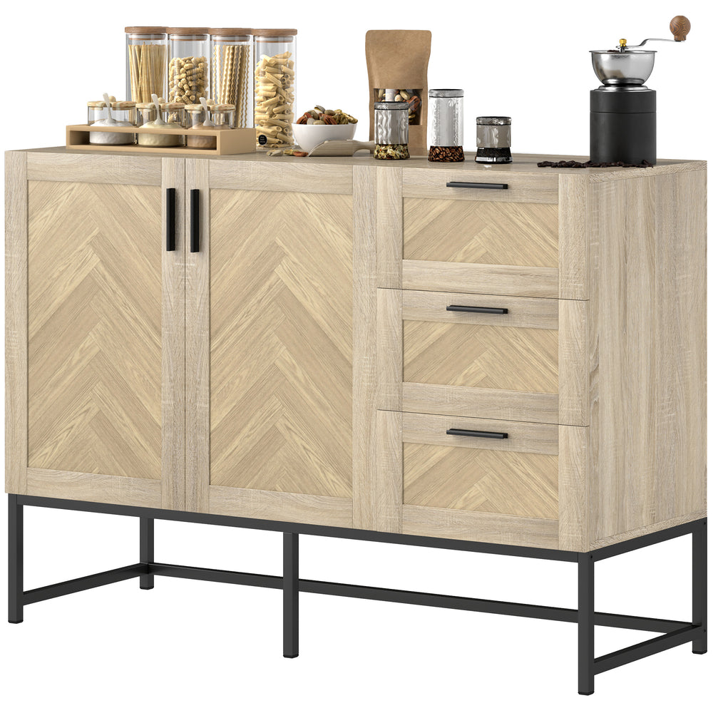 Coffee bar sideboard with drawers and adjustable shelf, oak