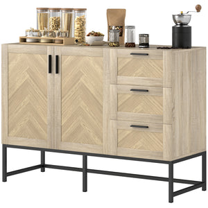 Coffee bar sideboard with drawers and adjustable shelf, oak