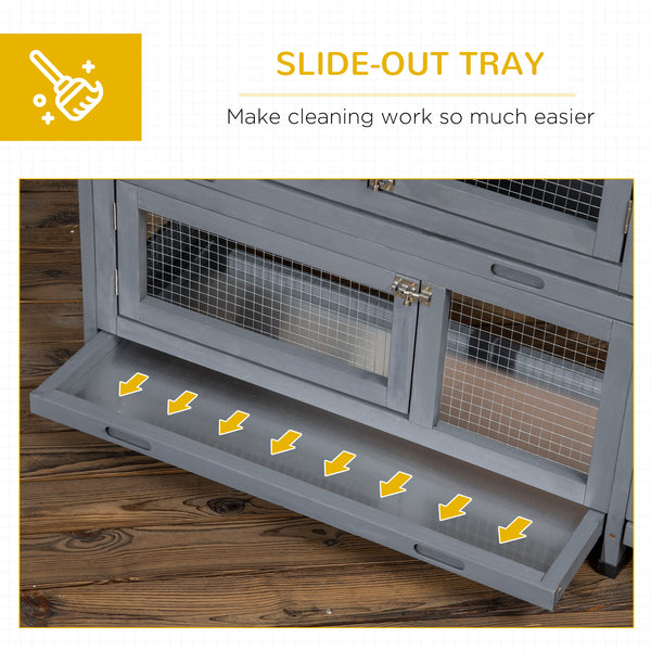 Wooden hutch with opening roof and storage box, dark grey