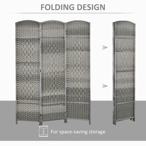 3-Panel Folding Room Divider Screen in Pine Wood and Polypropylene – Grey