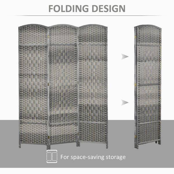 3-Panel Folding Room Divider Screen in Pine Wood and Polypropylene – Grey