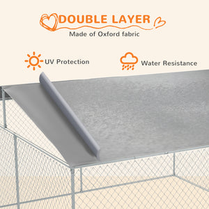 Dog Kennel Outdoor, Heavy Duty Playpen with Secure Lock, Cover, for Backyard & Patio, 13.1' x 13.1' x 7.5'
