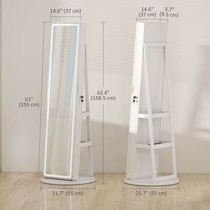 Jewelry cabinet with full-length lockable mirror, with LED, white