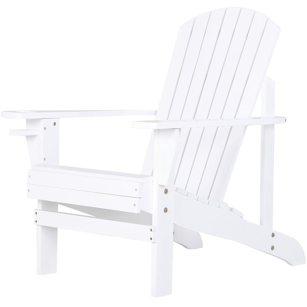 Chaise Adirondack blanche style Muskoka avec porte-gobelet intégré pour extérieur confortable