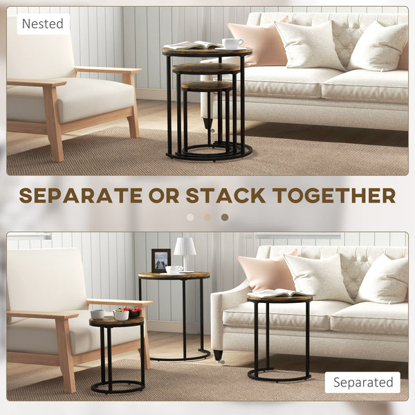 Set of 3 nesting coffee tables, rustic brown