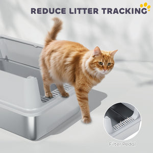 XL stainless steel litter box for cats of all sizes with high side walls