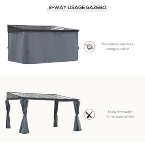 10' x 13' Hardtop Pergola with Polycarbonate Roof and Curtains, Gray