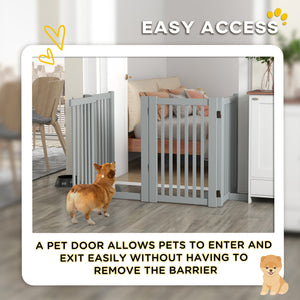 Freestanding 4-panel wooden barrier with opening gate, light grey