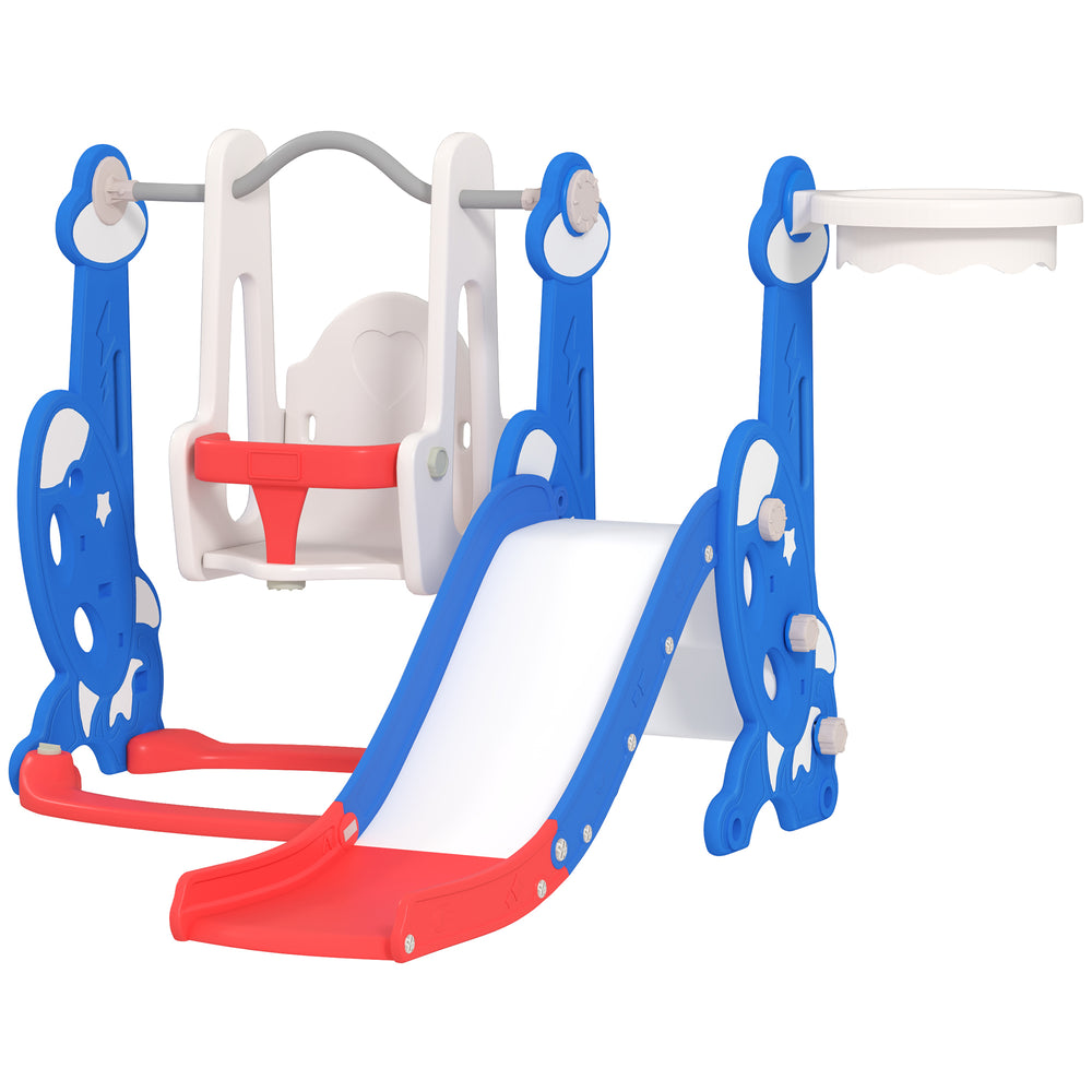 4-in-1 Rocket Theme Slide and Swing Set, Dark Blue