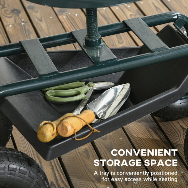 Garden cart with seat on wheels