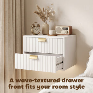 Set of 2 floating nightstands with 2 drawers each, white