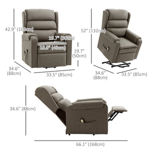 Lift chair for the elderly with footrest and side pockets, brown