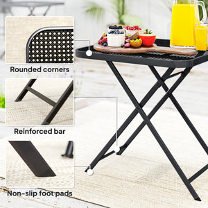 Folding square patio table with imitation rattan grid top