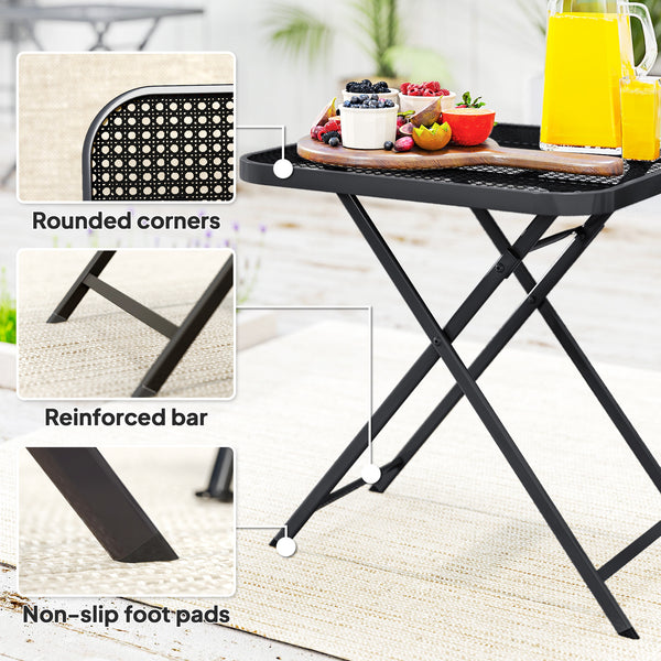 Folding square patio table with imitation rattan grid top