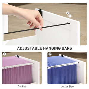 HOMCOM 2 Drawer Filing Cabinet with Lock, Office Storage Cabinet with Adjustable Hanging Bars for A4 Letter Size Files, White