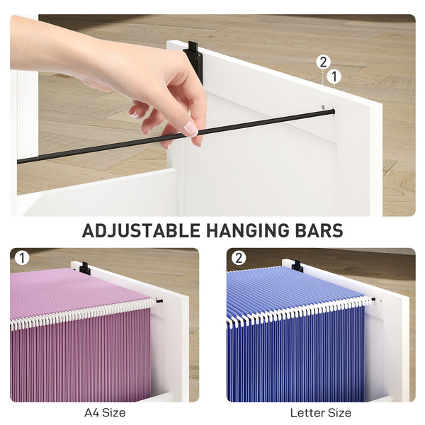 HOMCOM 2 Drawer Filing Cabinet with Lock, Office Storage Cabinet with Adjustable Hanging Bars for A4 Letter Size Files, White